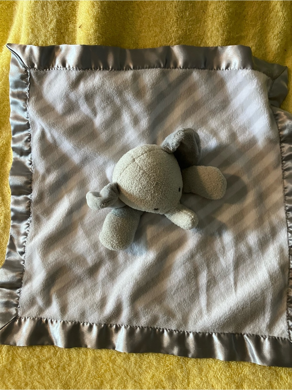 Cloud Island Elephant Security Blanket Lovey Plush Gray White Stripes Baby 13"